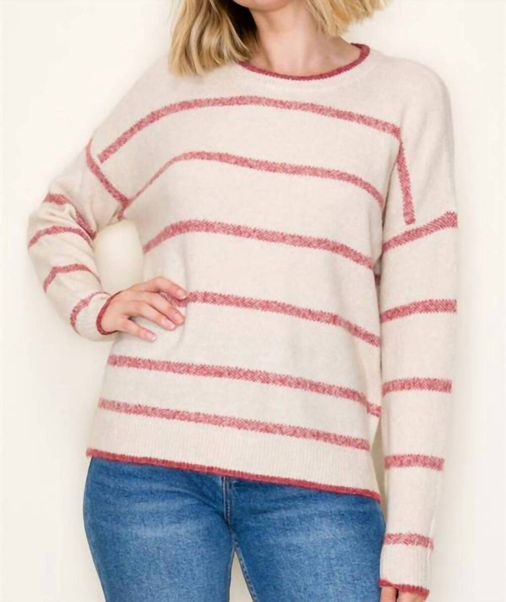 NEW STACCATO striped crew neck loose fit sweater in burgandy